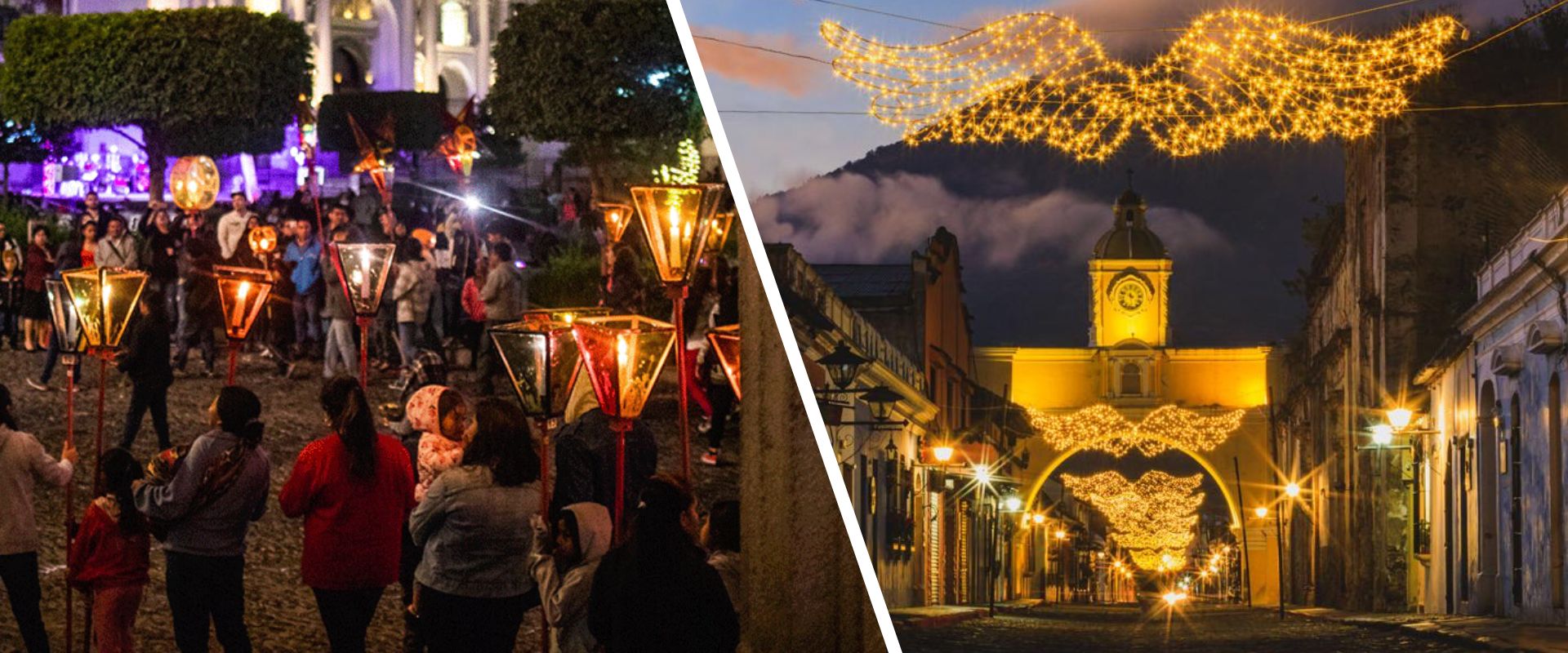 Celebraciones de las fiestas de fin de año Guatemala, con eventos al aire libre en Antigua Guatemala y su icónico arco iluminado.