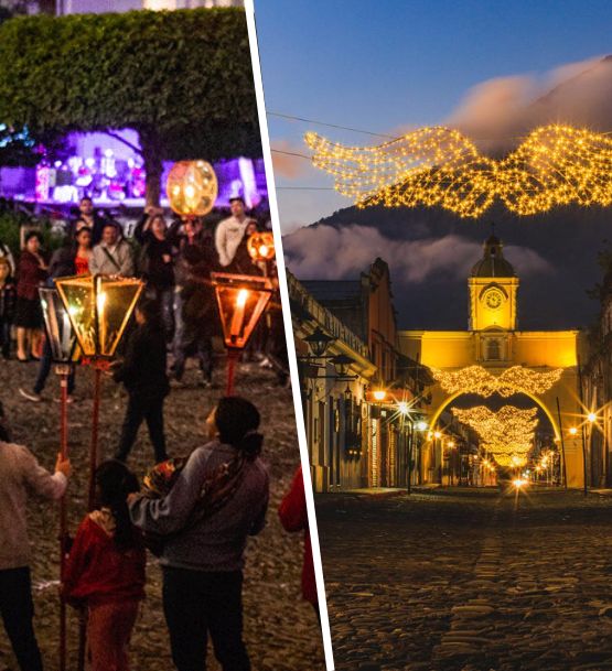 Celebraciones de las fiestas de fin de año Guatemala, con eventos al aire libre en Antigua Guatemala y su icónico arco iluminado.